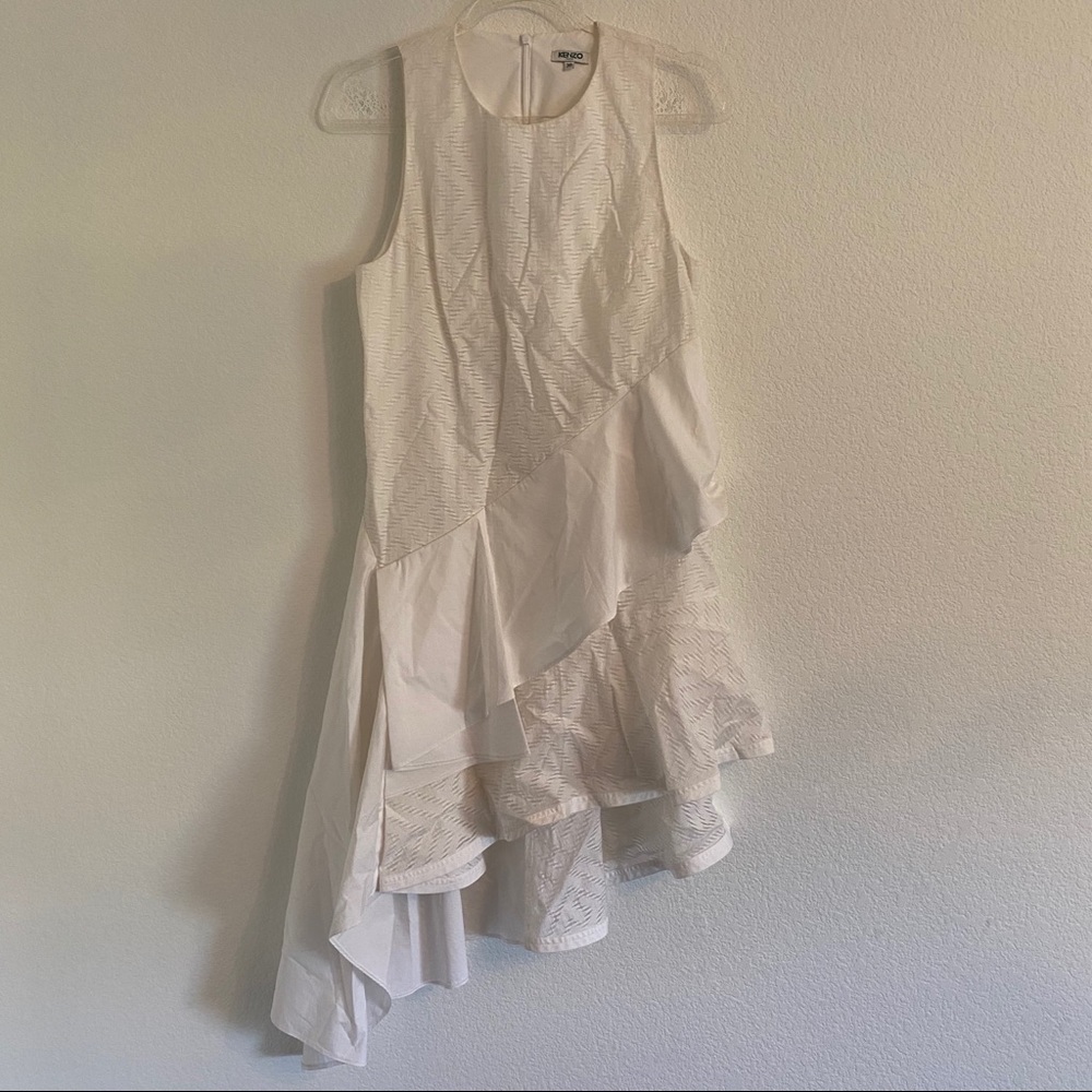 Kenzo Ivory Asymmetric Ruffle Dress
